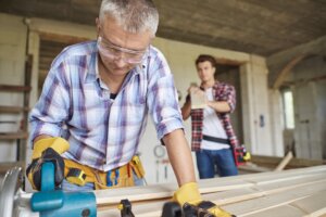 Carpenter works on home improvement project